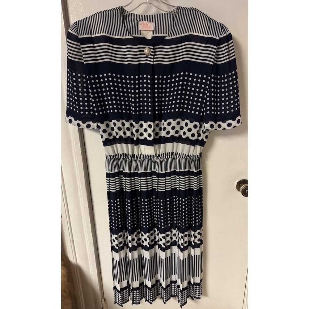 Vintage 80s Lady Carol of New York Women's‎ Navy Blue and White Stripes and Dots